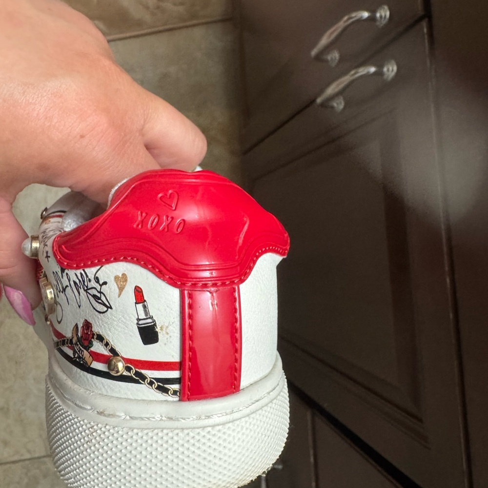 XOXO Red and White Sneakers with Textured Sole